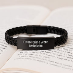 Funny Future Crime Scene Technician Gift, Interlaced Leather Bracelet for Men, Stainless Steel and PU Leather Cuff Christmas Unique Gifts from Friends - Image 3