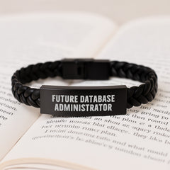 Funny Future Database Administrator Gifts, Interlaced Leather Bracelet for Men, Christmas Unique Presents from Friends, Stainless Steel and PU Leather Combination - Image 3