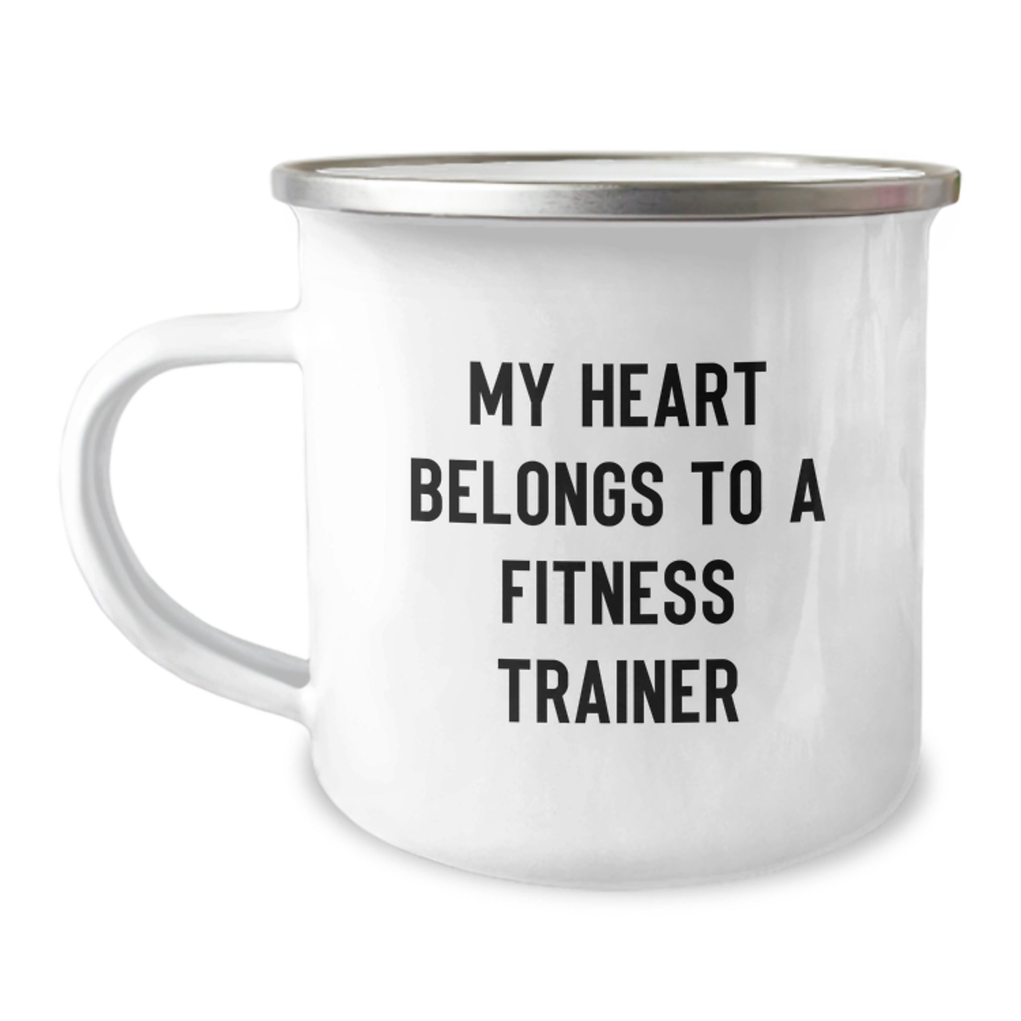 Fitness Trainer Camping Mug - Funny Gift for Him from Friends on Christmas Unique - 'My Heart Belongs To A Fitness Trainer' - Image 1