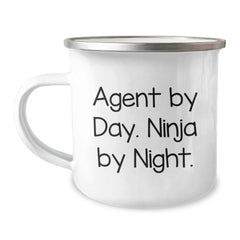 Agent Gifts, Camping Mug, Funny Quote: 'Agent By Day. Ninja By Night.' Gifts from Friends to Agent Graduates - Image 1