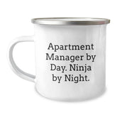 Funny Apartment Manager Christmas Unique Gifts from Men - Camping Mug, 'Apartment Manager By Day. Ninja By Night.' - Image 1