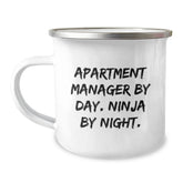 Funny Camping Mug for Apartment Manager Gifts, Unique Christmas Unique Gifts from Friends to Friends, Apartment Manager By Day. Ninja By Night. - Image 1