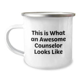 Funny Counselor Quotes Gifts from Friends to Awesome Counselors on Graduation, Camping Mug 12 oz Stainless Steel Enamel Finish - Image 1
