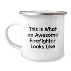 Funny Firefighter Gifts from Friends, Unique Graduation Mugs for Firefighter Men, 'This Is What An Awesome Firefighter Looks Like' Camping Mug, Firefighter Retirement Gifts - Image 1
