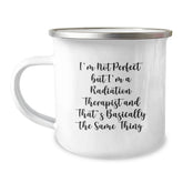 Funny Radiation Therapist Gifts for Women, Unique Christmas Unique Gifts from Friends, Enamel Camping Mug with 'I'm Not Perfect But I'm A Radiation Therapist' Quote - Image 1