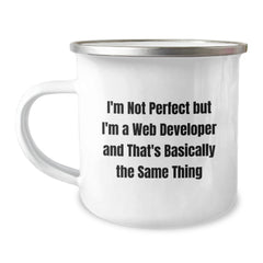 Funny Web Developer Gifts from Friends to Web Developers, I'm Not Perfect Camping Mug for Graduation - Image 1