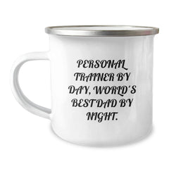 Funny Personal Trainer Gifts from Dad to Men Birthday Unique Mugs - Camping Mug, Personal Trainer By Day Quote - Image 1