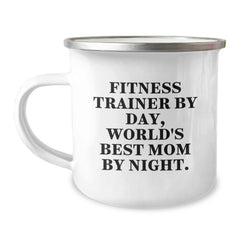 Fitness Trainer Gifts Christmas Unique Funny Mugs for Mom, Funny Fitness Quotes By Day World's Best Mom Night, Camping Mug, Gifts from Friends Family to Fitness Trainer - Image 1
