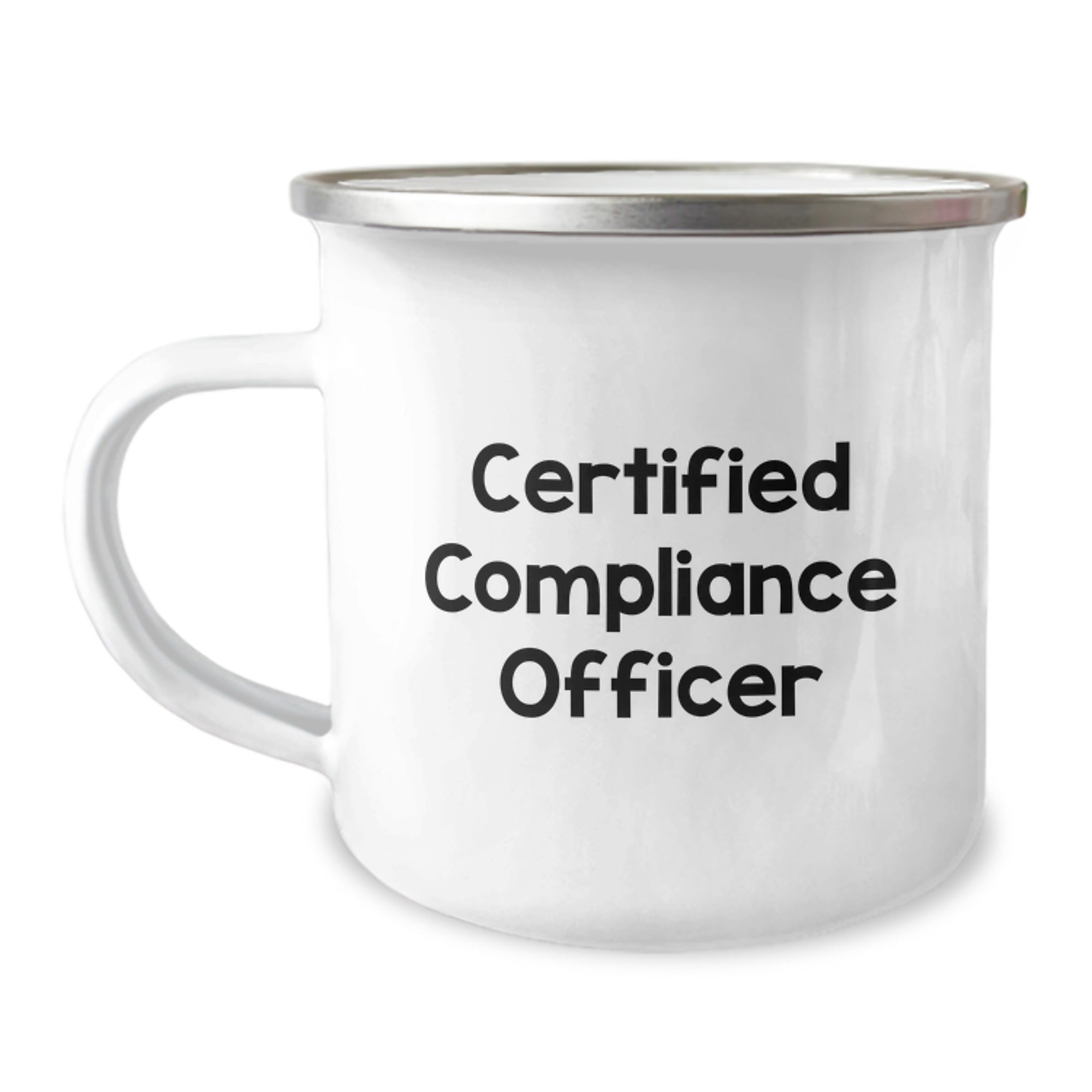 Funny Compliance Officer Gifts from Friends for Birthday, 'Certified Compliance Officer' Enamel Camping Mug, 12 oz Stainless Steel, Hand Wash Recommended - Image 1