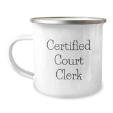 Funny Court Clerk Gifts from Friends for Court Clerk Birthday, Camping Mug with Quote 'Certified Court Clerk' - Image 1