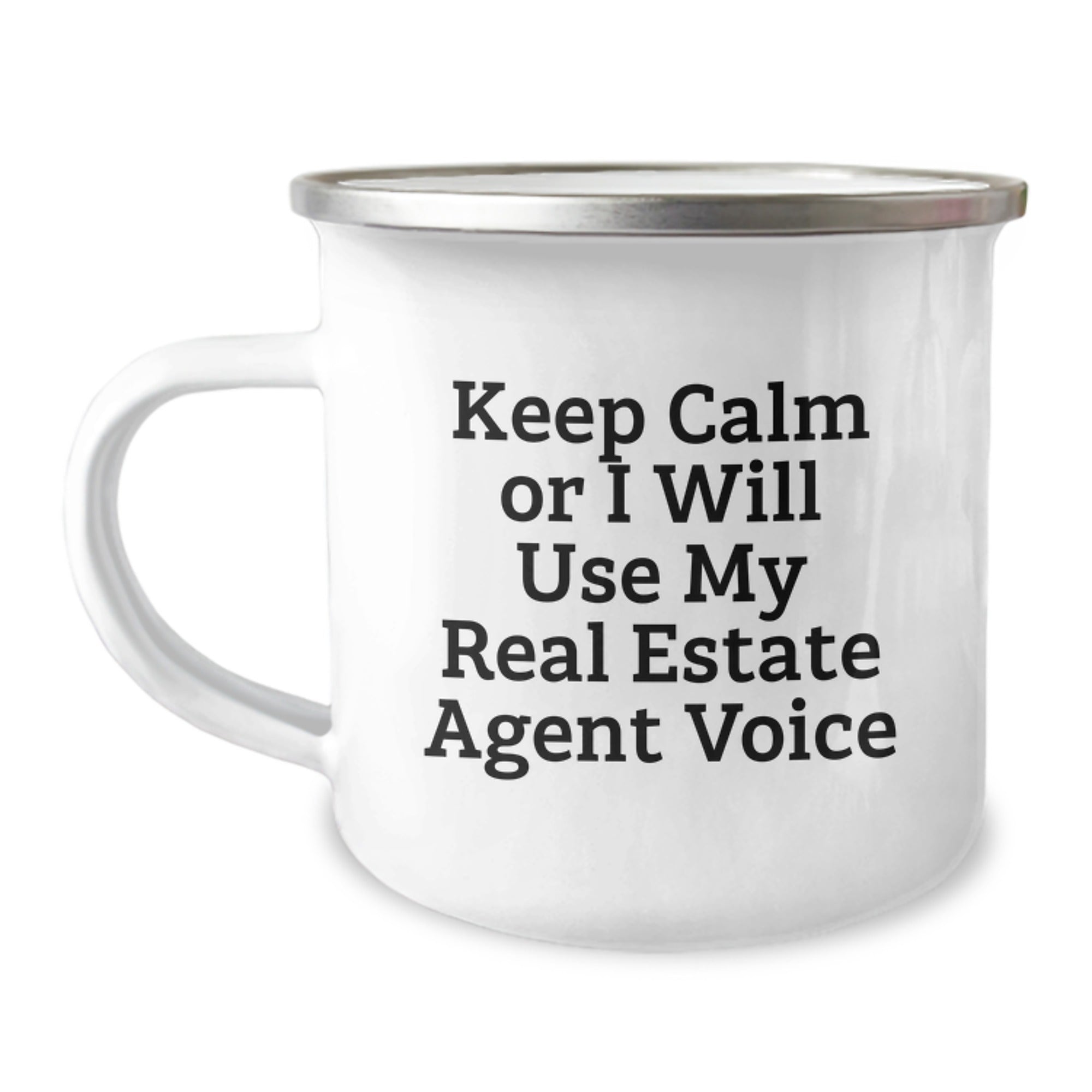 Funny Real Estate Agent Gifts from Friends, Camping Mugs for Graduation, 'Keep Calm Or I Will Use My Real Estate Agent Voice' Inspiration, Real Estate Agent Humor Mug - Image 1