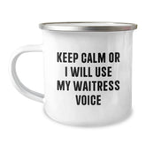 Cute Waitress Gifts for Friends - Funny Keep Calm Mug for Birthday Camping Adventure - Image 1