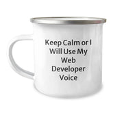 Funny Web Developer Birthday Unique Gifts for Men from Friends, Keep Calm Or I Will Use My Web Developer Voice Funny Camping Mug, Best Web Developer - Image 1