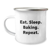 Baking Enthusiast Funny Camping Mug Gifts from Friends for Baking Lovers, Eat. Sleep. Baking. Repeat. Christmas Unique Presents - Image 1
