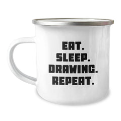 Funny Drawing Graduation Gifts for Friends, Coworkers, Family - Eat. Sleep. Drawing. Repeat. Camping Mug - Image 1