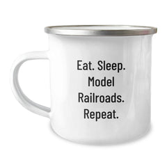 Model Railroads Gifts from Friends - Eat. Sleep. Model Railroads. Repeat. Birthday Unique Camping Mug for Men - Image 1