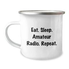 Funny Amateur Radio Gifts for Men, Women, or Friends - Eat. Sleep. Amateur Radio. Repeat. Camping Mug, Birthday Unique Gifts from Family or Coworkers - Image 1