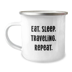 Funny Traveling Gifts for Friends, Unique Camping Mug with Eat. Sleep. Traveling. Repeat. Quote for Birthday - Image 1
