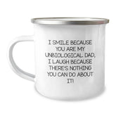 Funny Unbiological Dad Gifts for Him, Birthday Unique Gifts from Family, Funny Camping Mug for Unbiological Dad - Image 1