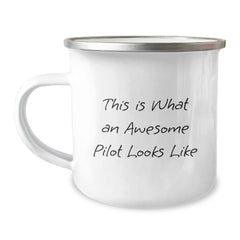 Pilot Gifts from Friends, Unique Camping Mug for Awesome Pilot Graduation, 'This Is What An Awesome Pilot Looks Like' - Image 1