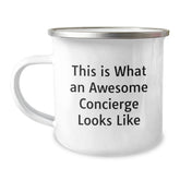 Concierge Camping Mug Gifts from Friends to Awesome Concierge Graduation Unique Gifts, Funny Quote, 12 oz Stainless Steel Enamel Finish - Image 1