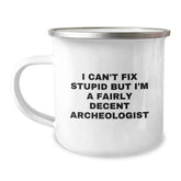 Funny Archeologist Gifts for Men, Archeologist Camping Mug, 'I Can't Fix Stupid But I'm A Fairly Decent Archeologist', Christmas Unique Gifts from Friends - Image 1