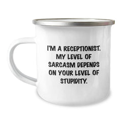 Funny Receptionist Gifts from Coworkers, Unique Christmas Unique Gifts for Receptionists, Camping Mug - Image 1