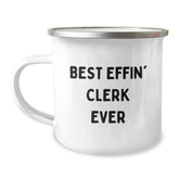 Funny Clerk Gifts for Men, Camping Mug with Best Effin' Clerk Ever Quote, Christmas Unique Gifts from Friends to Family - Image 1