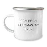 Funny Gifts for Postmaster from Men - Best Effin' Postmaster Ever Enamel Camping Mug - Image 1