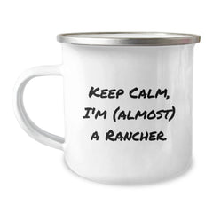 Funny Rancher Gifts from Friends, 'Keep Calm, I'm (almost) A Rancher' Camping Mug for Birthday, Rancher-Themed Mugs for Men and Women - Image 1