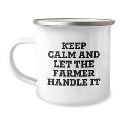 Funny Farmer Gifts from Friends for Birthday, Keep Calm And Let The Farmer Handle It Camping Mug - Image 1