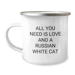 Gifts from Friends for Russian White Cat Lover, Unique Birthday Unique Gifts for Women, Inspirational Camping Mug All You Need Is Love And A Russian White Cat - Image 1