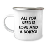 Borzoi Dog Lover's Camping Mug Gifts from Friends - Unique Birthday Unique Gifts for Borzoi Dog Owners - All You Need Is 'Love And A Borzoi' - Image 1