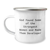 Gifts from Friends, Unique Developer Gifts for Women, Men, Coworkers, Camping Mug for Graduation, 'God Found Some Of The Strongest Women And Made Them Developer', Funny Quote - Image 1