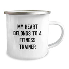 Fitness Trainer Camping Mug - Funny Gift for Him from Friends on Christmas Unique - 'My Heart Belongs To A Fitness Trainer' - Image 2