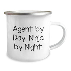 Agent Gifts, Camping Mug, Funny Quote: 'Agent By Day. Ninja By Night.' Gifts from Friends to Agent Graduates - Image 2