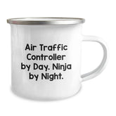 Air Traffic Controller Gifts for Him, Camping Mug for Graduation, 'Air Traffic Controller By Day. Ninja By Night.' Quote, 12 oz Stainless Steel with Enamel Finish - Image 2