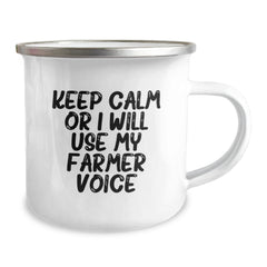 Funny Farmer Gifts for Men, Keep Calm Or I Will Use My Farmer Voice Camping Mug Christmas Unique Presents from Friends to Family - Image 2