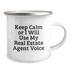 Funny Real Estate Agent Gifts from Friends, Camping Mugs for Graduation, 'Keep Calm Or I Will Use My Real Estate Agent Voice' Inspiration, Real Estate Agent Humor Mug - Image 2