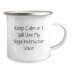 Funny Yoga Instructor Gifts from Men - Keep Calm Or I Will Use My Yoga Instructor Voice Valentine's Unique Camping Mug - Image 2