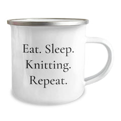 Knitting Enthusiasts Gifts from Men to Women, Eat. Sleep. Knitting. Repeat. Funny Camping Mug for Graduation Unique Gifts - Image 2