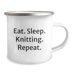 Funny Knitting Gifts for Friends from Family - Eat. Sleep. Knitting. Repeat. Inspired Camping Mug for Graduation - Image 2