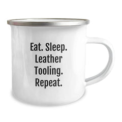 Leather Tooling Camping Mug, Eat. Sleep. Leather Tooling. Repeat., Funny Graduation Gifts for Men or Women from Friends or Family - Image 2