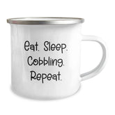 Cobbling Fun Camping Mug, Eat. Sleep. Cobbling. Repeat., Funny Quote Gifts from Friends for Birthday - Image 2