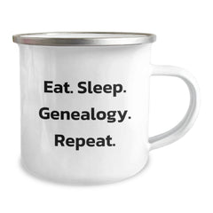 Gifts from Family, Friends, or Coworkers - Eat. Sleep. Genealogy. Repeat. - 12 oz Camping Mug for Genealogy Enthusiasts on Birthday - Image 2