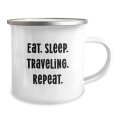Funny Traveling Gifts for Friends, Unique Camping Mug with Eat. Sleep. Traveling. Repeat. Quote for Birthday - Image 2