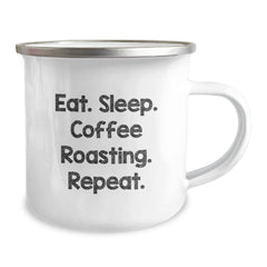 Funny Coffee Roasting Gifts for Men from Friends on Birthday, Eat. Sleep. Coffee Roasting. Repeat., 12 oz Stainless Steel Camping Mug with Enamel Finish - Image 2