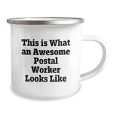Funny Postal Worker Gifts, This Is What Awesome Looks Like, Camping Mug for Graduation, Gifts from Family, Friends, Coworkers, or Men, 12 oz Stainless Steel with Enamel Finish - Image 2