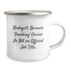 Funny Biologist Gifts, Custom Enamel Camping Mug for Men, Biologist Because Freaking genius Quote, Perfect Christmas Unique Gift for Him - Image 2