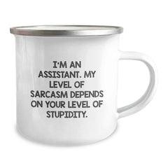 Funny Assistant Gifts, Sarcasm Mug for Graduation, Camping Mug with Quote 'I'm An Assistant. My Level Of Sarcasm Depends On Your Level Of Stupidity.' from Men or Women to Friends and Coworkers - Image 2